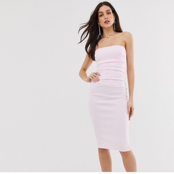 ASOS lilac ruched bandeau midi bodycon dress - Picture 1 of 5